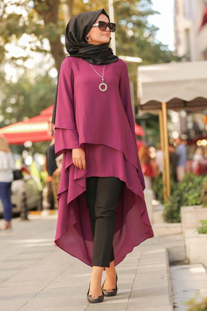 Nayla Collection - Arkası Uzun Vişne Tesettür Tunik 22150VSN - 1