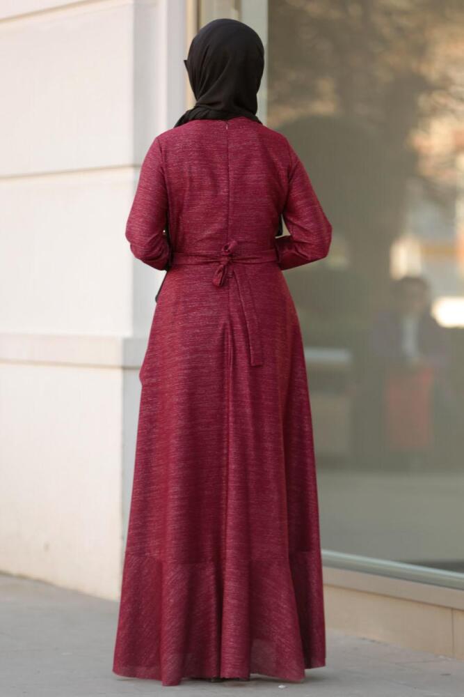 Nayla Collection - Asimetrik Kesim Bordo Tesettür Elbise 4265BR - 3