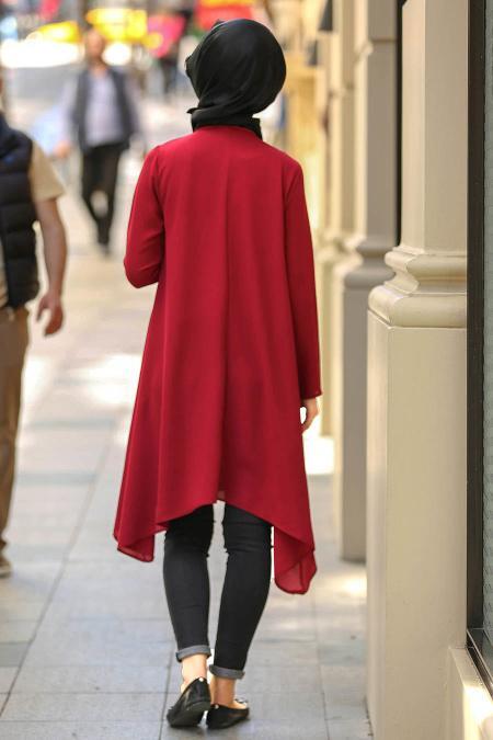Nayla Collection - Asimetrik Kesim Bordo Tesettür Tunik 76730BR - 2