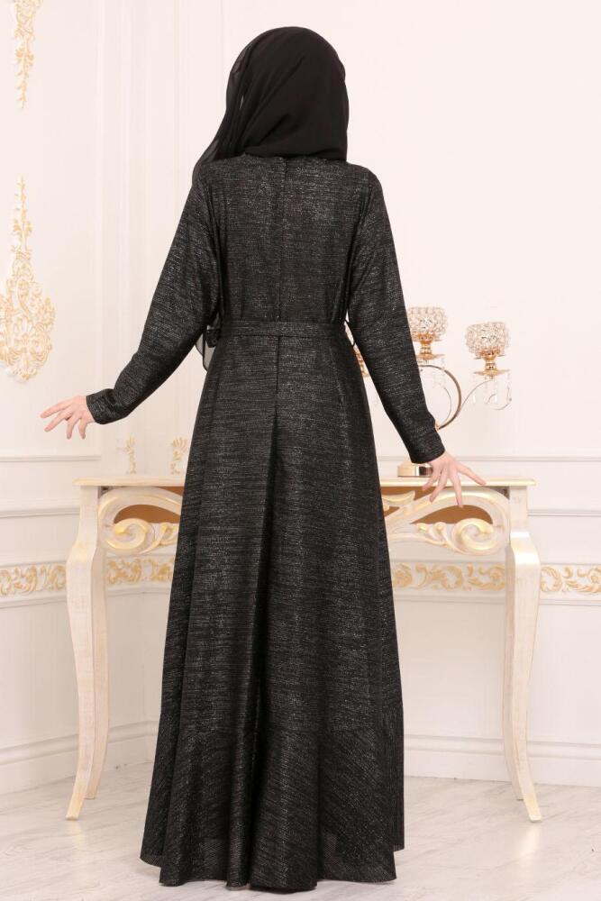 Nayla Collection - Asimetrik Kesim Siyah Tesettür Elbise 4265S - 3