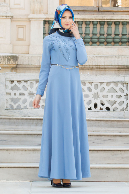Nayla Collection - Baby Blue Hijab Dress 6643BM