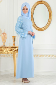 Nayla Collection - Baby Blue Hijab Evening Dress 100348BM - Thumbnail