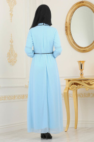 Nayla Collection - Bağcıklı Bebek Mavisi Tesettür Elbise 100434BM - Thumbnail