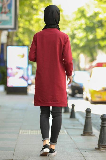 Nayla Collection - Bağcıklı Bordo Tesettür Tunik 76480BR - 2