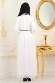 Nayla Collection - Bağcıklı Ekru Tesettür Elbise 100434E - Thumbnail