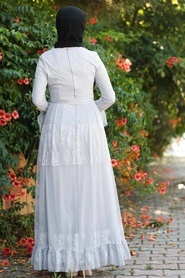 Nayla Collection - Bağcıklı Gri Tesettür Elbise 1306GR - Thumbnail