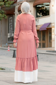 Nayla Collection - Bağcıklı Gül Kurusu Tesettür Elbise 3129GK - Thumbnail