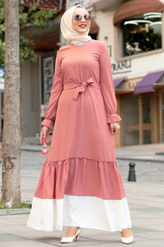 Nayla Collection - Bağcıklı Gül Kurusu Tesettür Elbise 3129GK - Thumbnail
