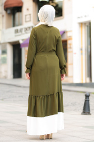 Nayla Collection - Bağcıklı Haki Tesettür Elbise 3129HK - Thumbnail