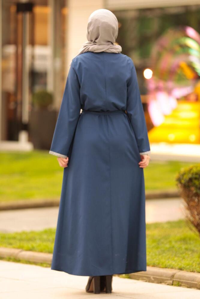 Nayla Collection - Bağcıklı İndigo Mavisi Tesettür Elbise 42640IM - 2