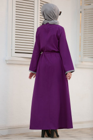 Nayla Collection - Bağcıklı Mor Tesettür Elbise 42640MOR - Thumbnail
