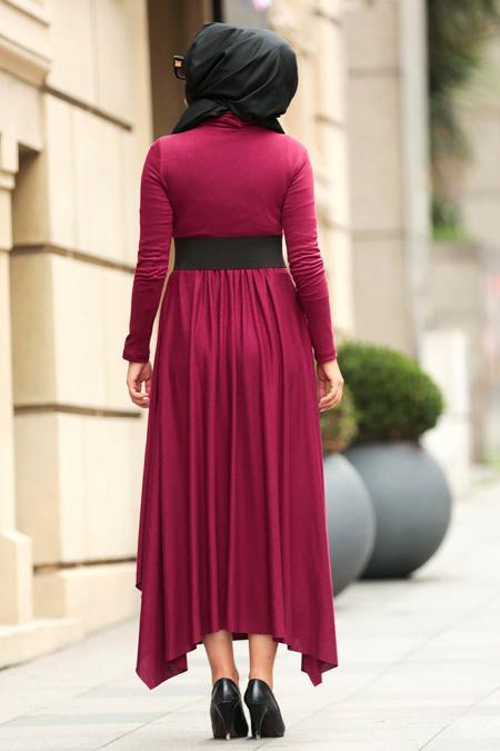 Nayla Collection - Balıkçı Yaka Bordo Tesettür Elbise 3190BR - 2