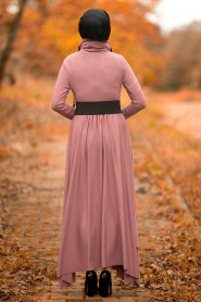 Nayla Collection - Balıkçı Yaka Gül Kurusu Tesettür Elbise 3190GK - Thumbnail
