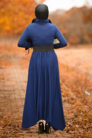 Nayla Collection - Balıkçı Yaka İndigo Mavisi Tesettür Elbise 3190IM - Thumbnail