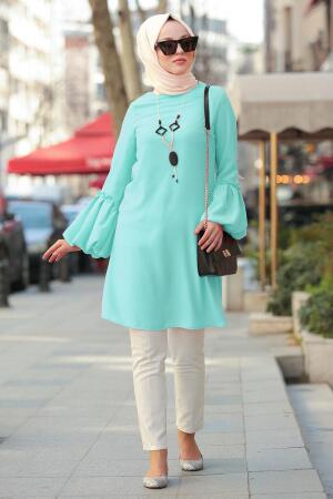 Nayla Collection - Balon Kol Mint Tesettür Tunik 3009MINT - 1