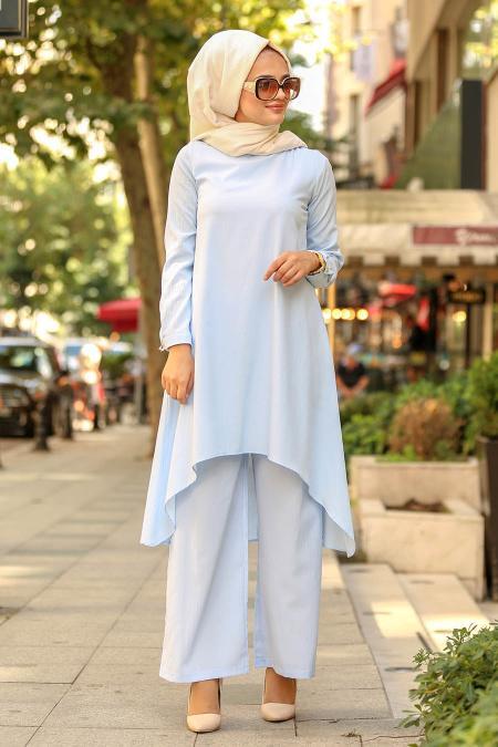 Nayla Collection - Bebek Mavisi Tunik / Pantolon Tesettür Takım 41440BM - 2