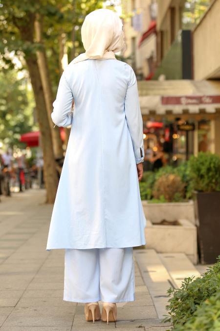 Nayla Collection - Bebek Mavisi Tunik / Pantolon Tesettür Takım 41440BM - 3