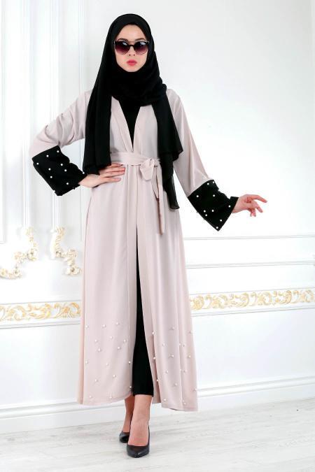 Nayla Collection - Beige Hijab Abaya 4751BEJ - 2