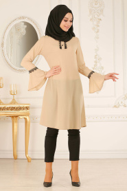 Nayla Collection - Beige Hijab Dress 20041BEJ - Thumbnail