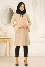 Nayla Collection - Beige Hijab Dress 20041BEJ - Thumbnail
