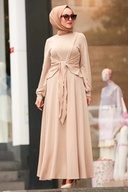 Nayla Collection - Bej Tesettür Elbise 157BEJ - Thumbnail