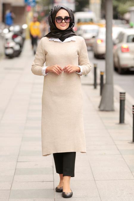 Nayla Collection - Bej Tesettür Triko Tunik 15432BEJ - 1