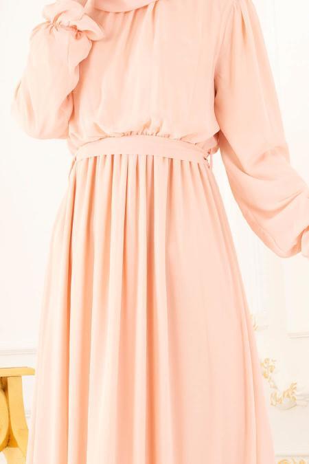 Nayla Collection - Beli Lastikli Somon Tesettür Elbise 4147SMN - 2