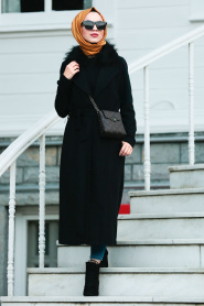 Nayla Collection - Black Hijab Coat 5406S - Thumbnail