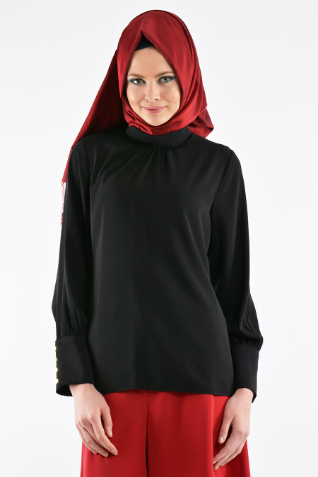 Nayla Collection - Black Hijab Blouse 1035S