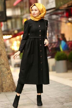 Nayla Collection - Black Hijab Coat 2458S - 1