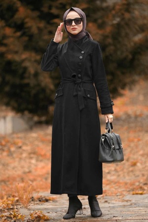 Nayla Collection - Black Hijab Coat 4428S - 1