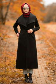 Nayla Collection - Black Hijab Coat 51720S - Thumbnail