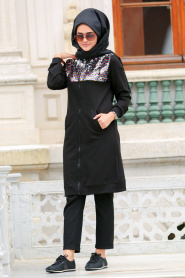 Nayla Collection - Black Hijab Coat 80200S - Thumbnail
