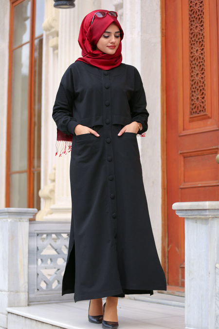 Nayla Collection - Black Hijab Coat 8058S