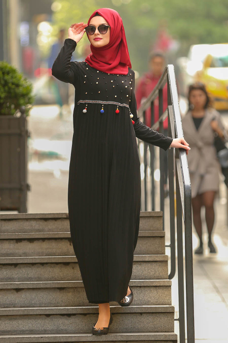 Nayla Collection - Black Hijab Dress 18021S