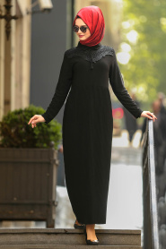 Nayla Collection - Black Hijab Dress 18024S - Thumbnail