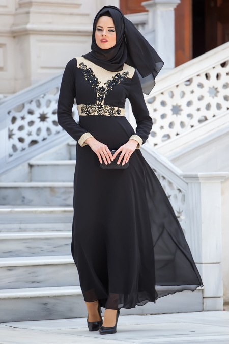 Nayla Collection - Black Hijab Dress 3016S
