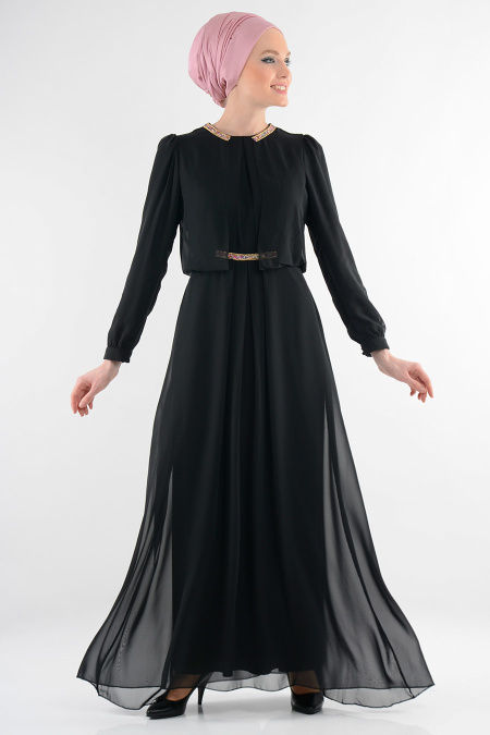 Nayla Collection - Black Hijab Dress 7006S