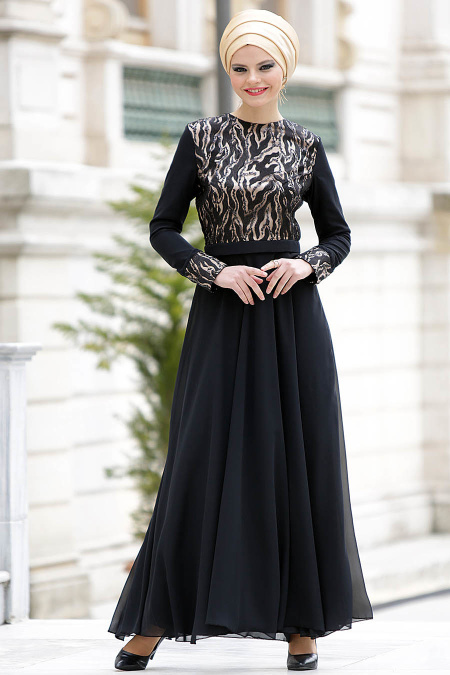 Nayla Collection - Black Hijab Dress 7013S
