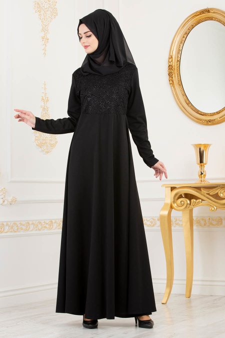 -Nayla Collection - Black Hijab Dress 79270S