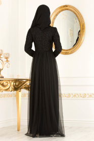 Nayla Collection - Black Hijab Evening Dress 37098S - Thumbnail