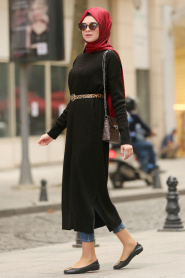 Nayla Collection - Black Hijab Knitwear Tunic 15436S - Thumbnail