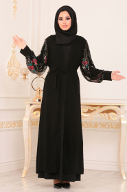 Nayla Collection - Black Hijab Turkish Abaya 8857S - Thumbnail