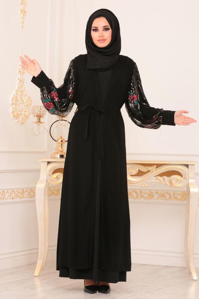 Nayla Collection - Black Hijab Turkish Abaya 8857S - 1