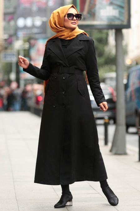 Nayla Collection - Black Trench Coat 53990S - 1