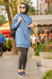 Nayla Collection - Blue Hijab Coat 53790M - Thumbnail
