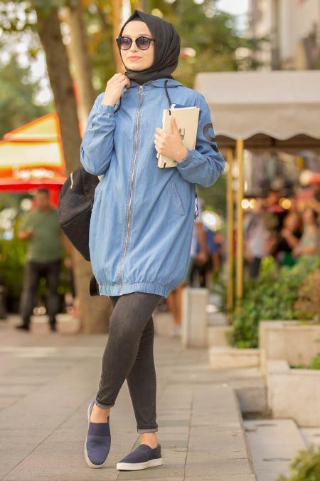 Nayla Collection - Blue Hijab Coat 53790M - 2