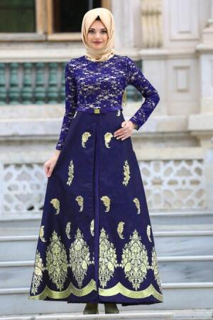 Nayla Collection - Blue Royal Robe de soirée Hijab 82450SX - 1