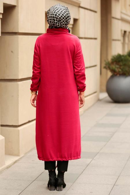 Nayla Collection - Boğazlı Bordo Tesettür Elbise 2471BR - 2