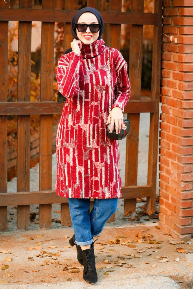 Nayla Collection - Boğazlı Bordo Tesettür Tunik 5414BR - 1
